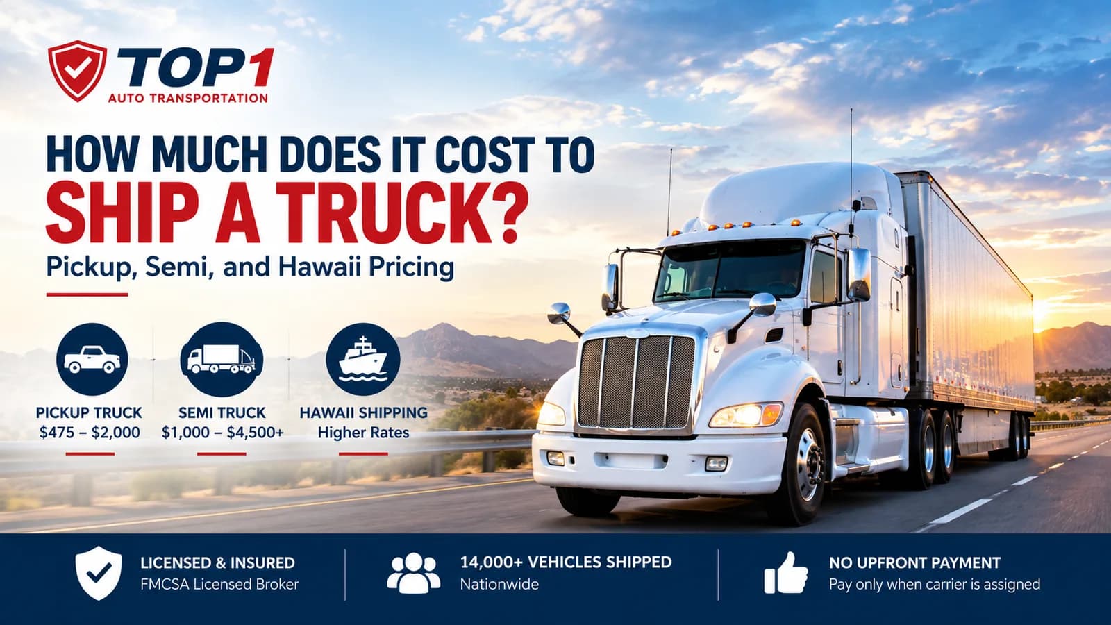 How much does it cost to ship a truck — pickup, semi, and Hawaii pricing