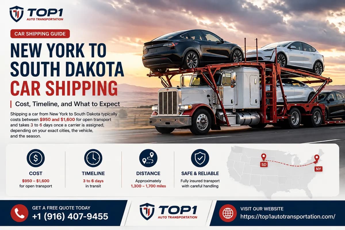 New York to South Dakota car shipping guide — cost, timeline, and distance overview