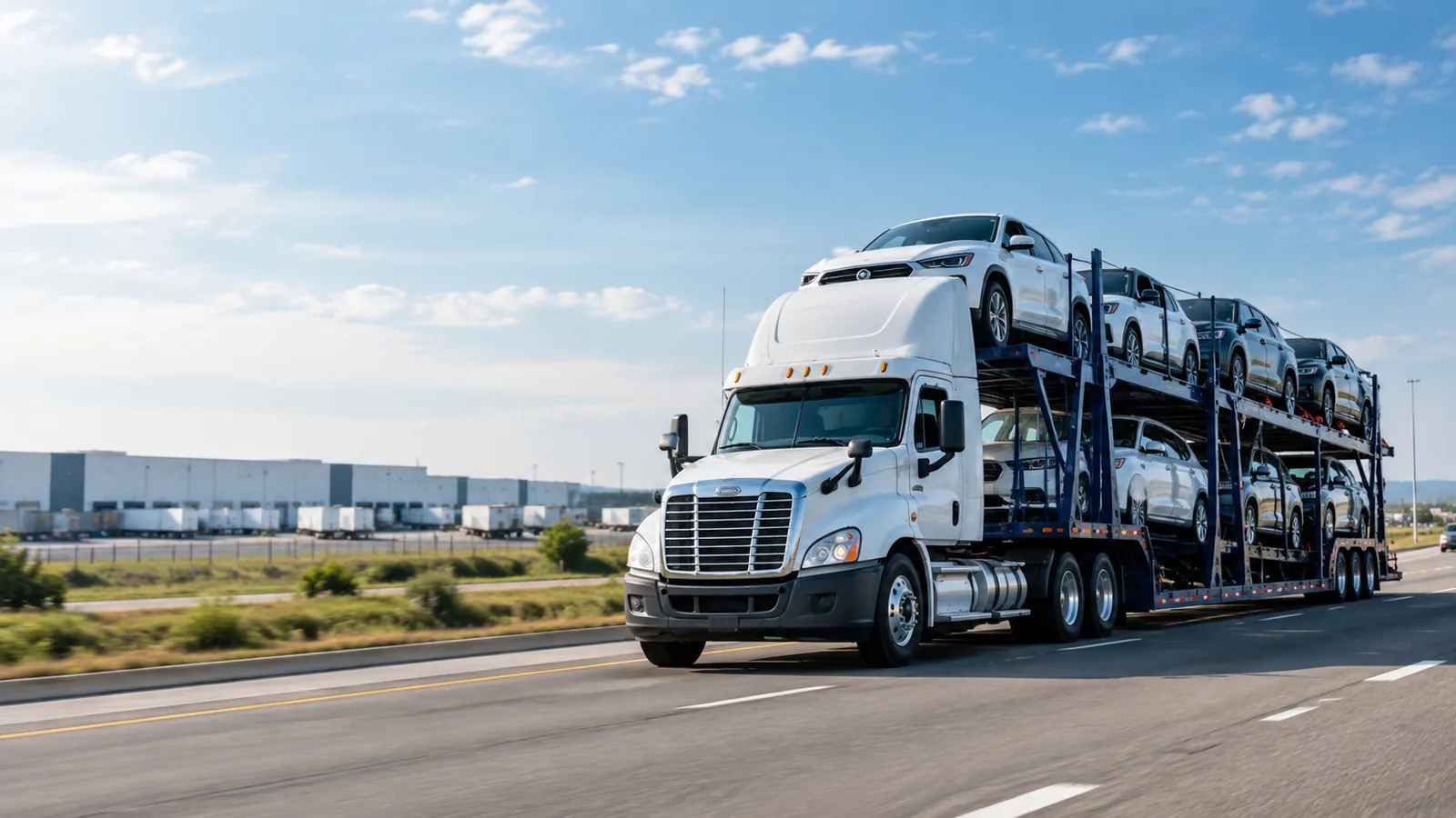 Open auto transport carrier — how pickup trucks typically ship alongside other vehicles