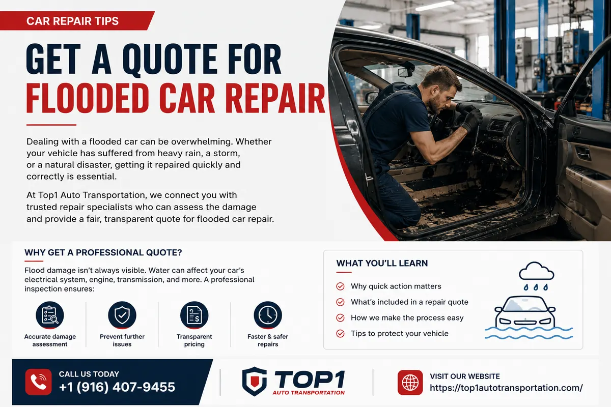 Mechanic inspecting a flood-damaged car interior during a repair assessment