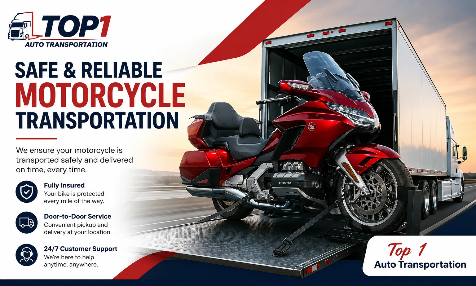 Safe motorcycle transportation with door-to-door pickup and insured carriers