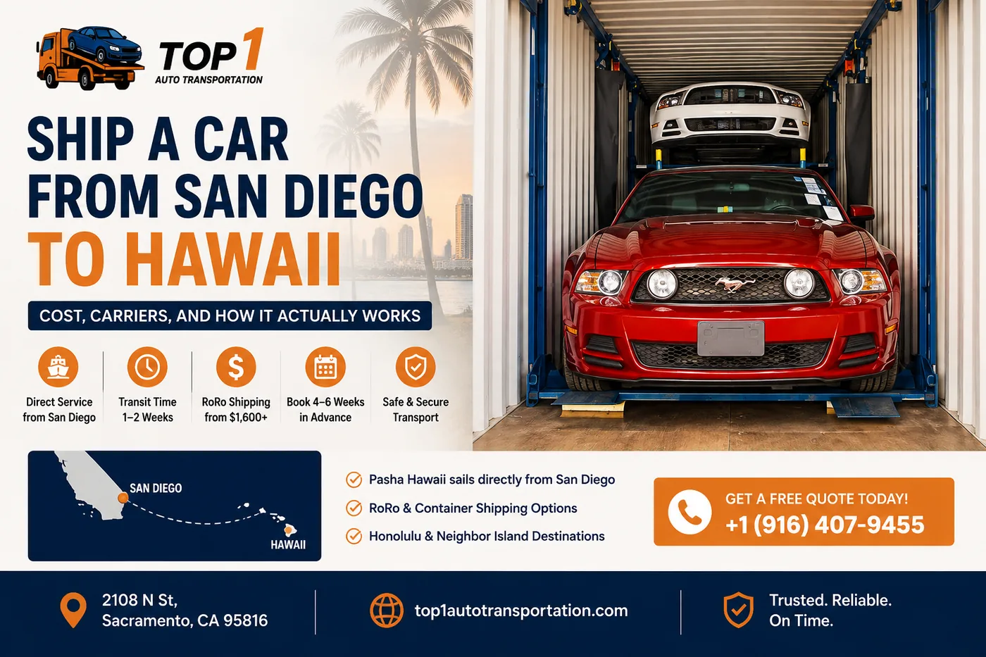 Container vehicle shipping option for San Diego to Hawaii car transport